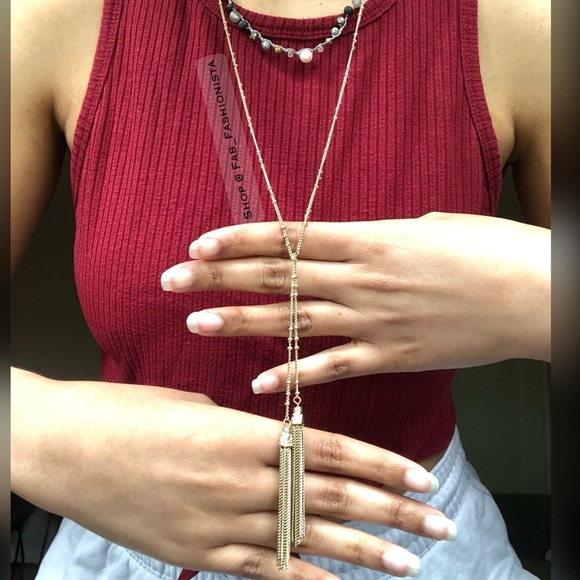 Gemstone Semi precious tiered necklace gold - Picture 6 of 9